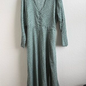 Missguided Sage Green Long Sleeve Polka Dot Midi Dress